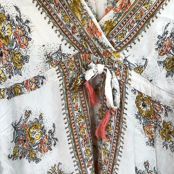 ANGIE Boho Kaftan Dress Peach White Floral Medium - Picture 3 of 4